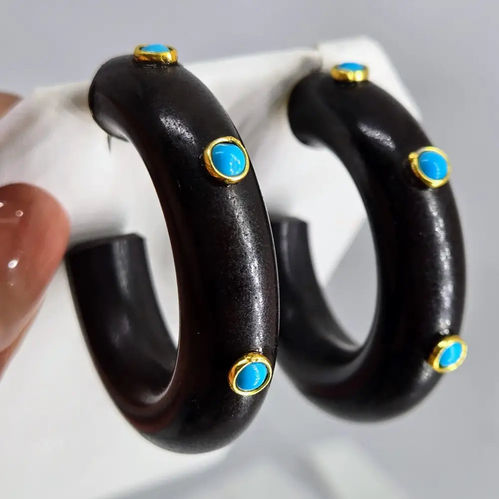 ?DOttie Hoops!’ 1.5’’ Earrings - Choose your Color! Resin Horn Semi-precious Stones Hypoallergenic Posts - Black