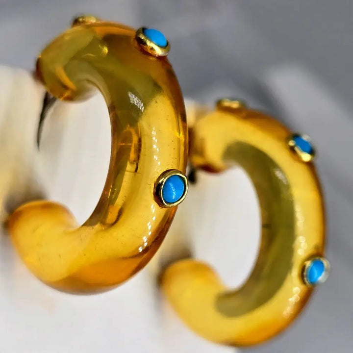 ?DOttie Hoops!’ 1.5’’ Earrings - Choose your Color! Resin Horn Semi-precious Stones Hypoallergenic Posts