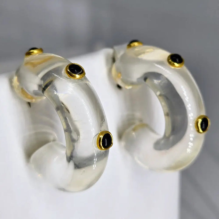 ?DOttie Hoops!’ 1.5’’ Earrings - Choose your Color! Resin Horn Semi-precious Stones Hypoallergenic Posts