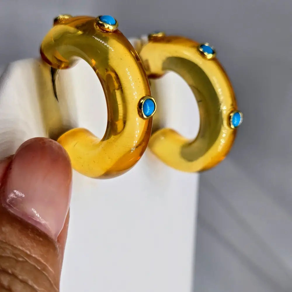 ?DOttie Hoops!’ 1.5’’ Earrings - Choose your Color! Resin Horn Semi-precious Stones Hypoallergenic Posts - Gold