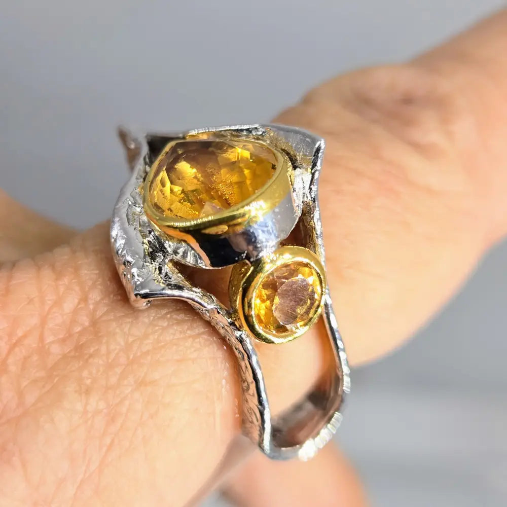 ?HOt Honey in an El Camino!’ Sz 9 Ring - Citrine Anti-tarnish Sterling 18k Accents