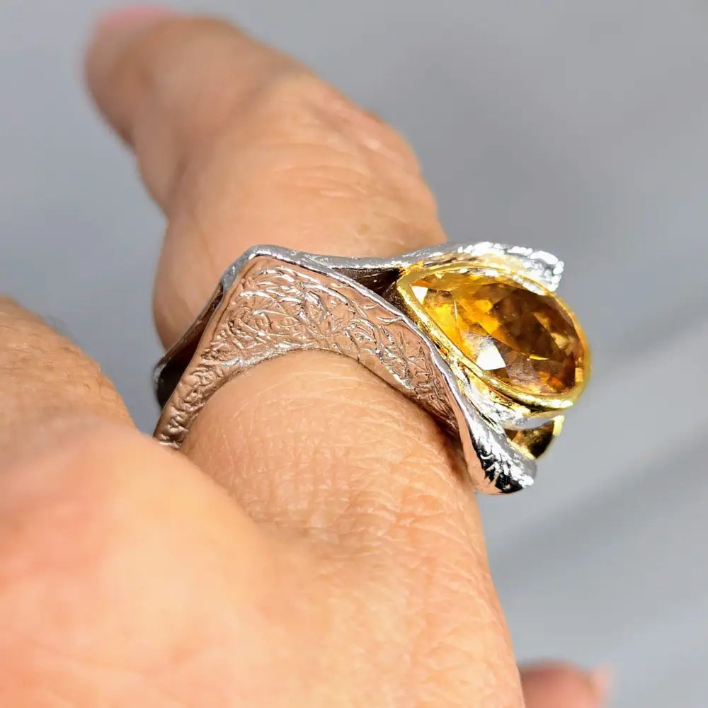 ?HOt Honey in an El Camino!’ Sz 9 Ring - Citrine Anti-tarnish Sterling 18k Accents