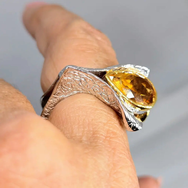 ?HOt Honey in an El Camino!’ Sz 9 Ring - Citrine Anti-tarnish Sterling 18k Accents