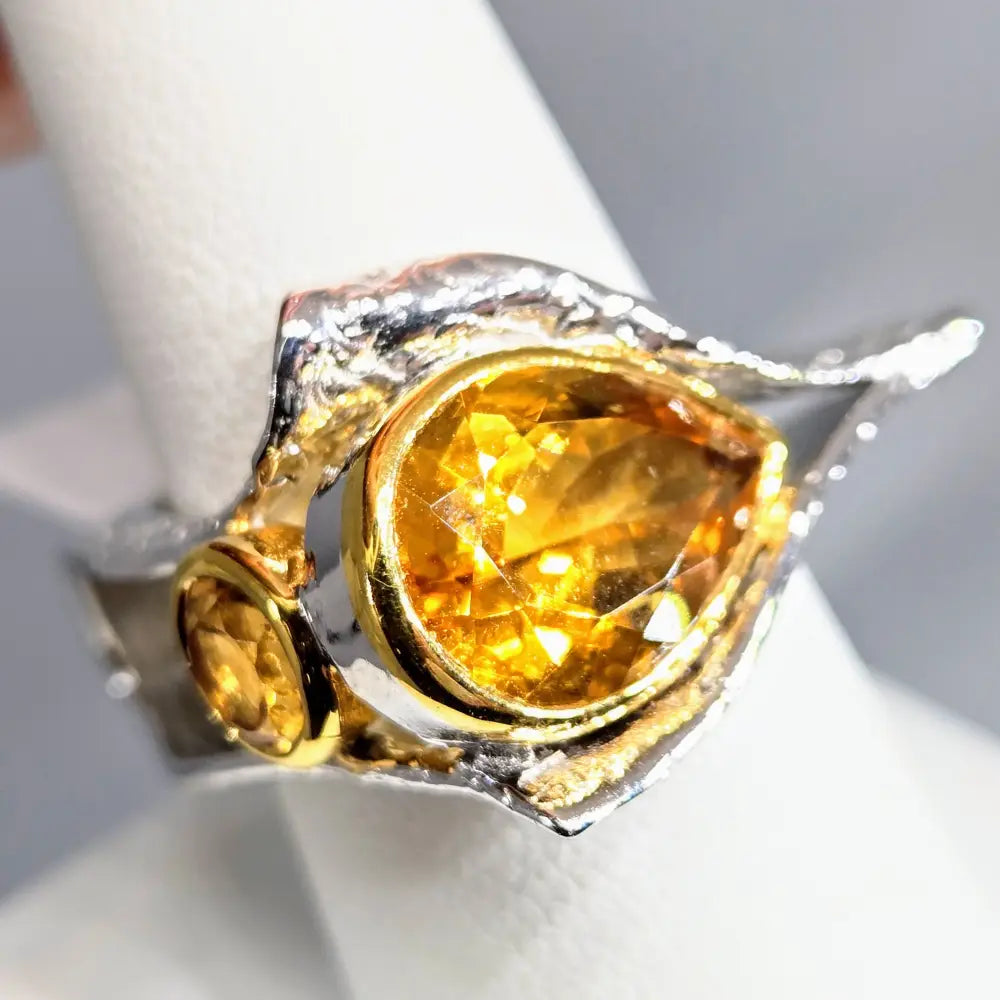 ?HOt Honey in an El Camino!’ Sz 9 Ring - Citrine Anti-tarnish Sterling 18k Accents