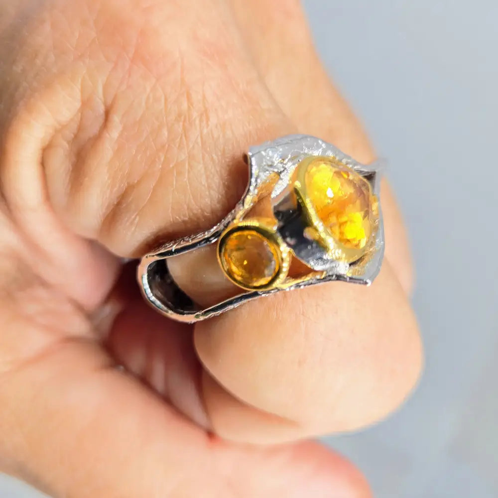 ?HOt Honey in an El Camino!’ Sz 9 Ring - Citrine Anti-tarnish Sterling 18k Accents
