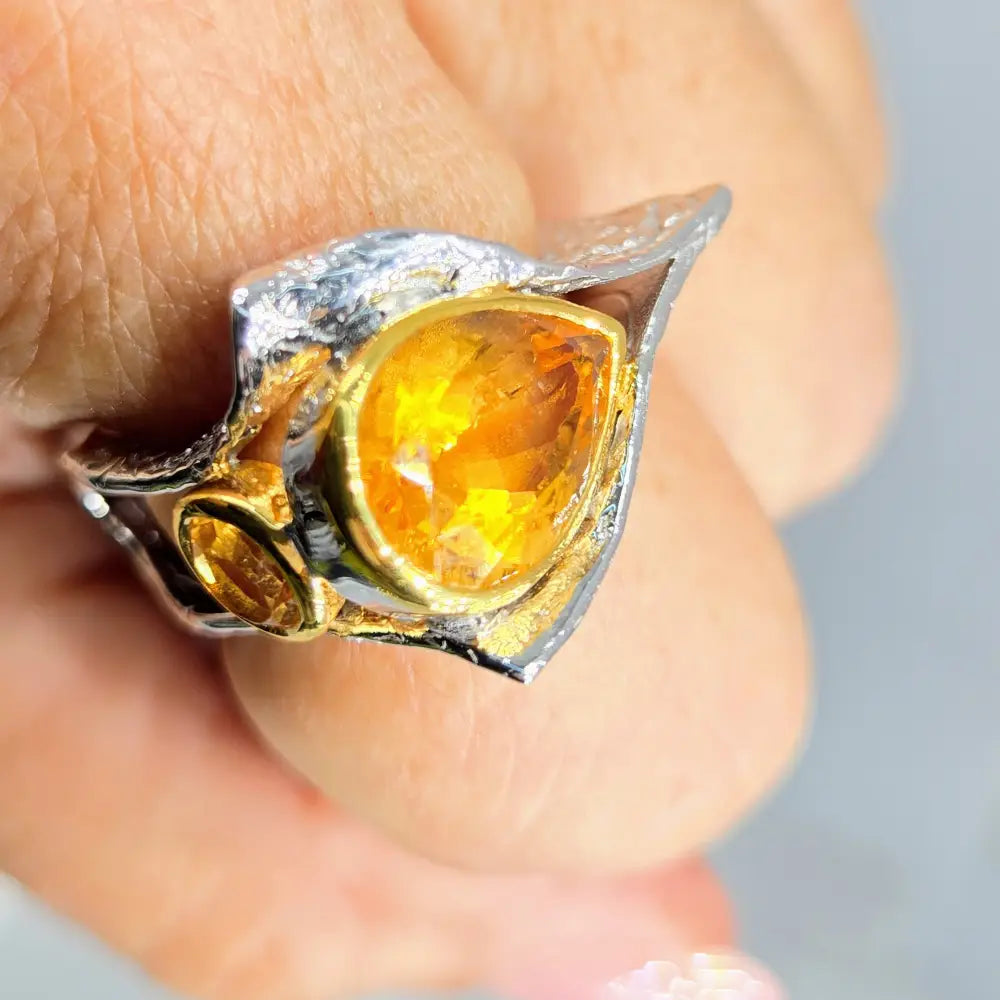 ?HOt Honey in an El Camino!’ Sz 9 Ring - Citrine Anti-tarnish Sterling 18k Accents
