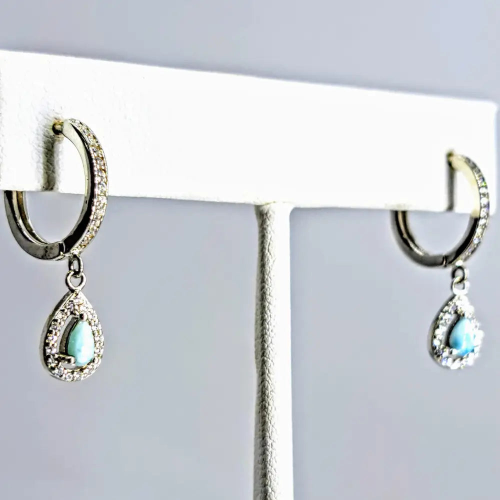 ?HUgs from Key West’ 1’’ Earrings - Larimar Zircon Anti-tarnish Sterling