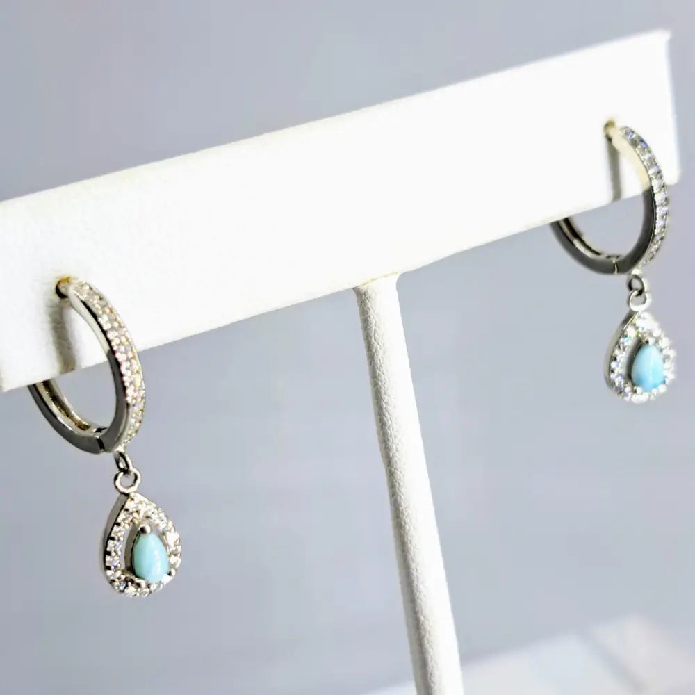 ?HUgs from Key West’ 1’’ Earrings - Larimar Zircon Anti-tarnish Sterling