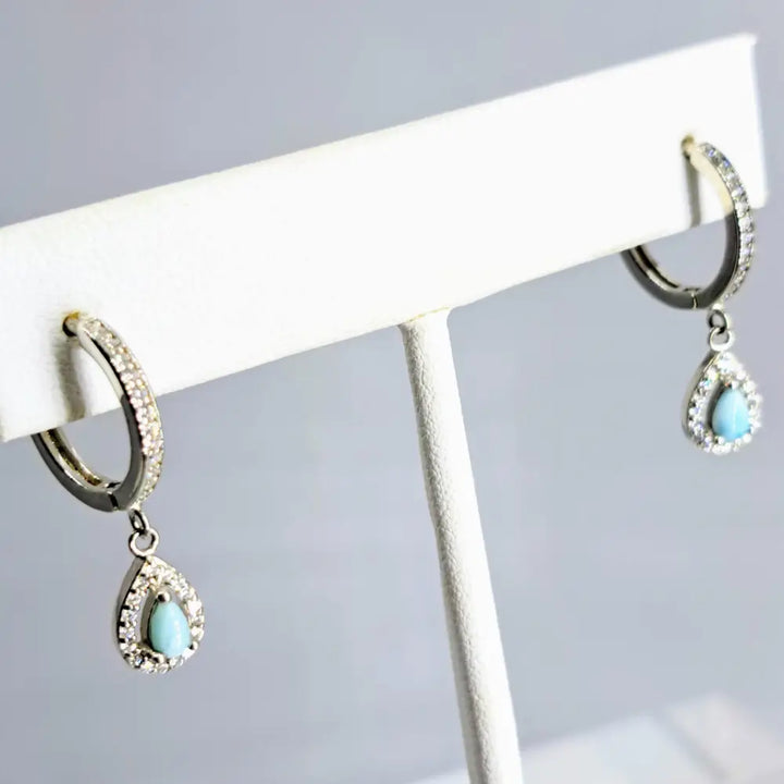 ?HUgs from Key West’ 1’’ Earrings - Larimar Zircon Anti-tarnish Sterling