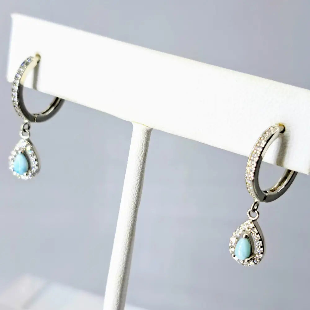 ?HUgs from Key West’ 1’’ Earrings - Larimar Zircon Anti-tarnish Sterling