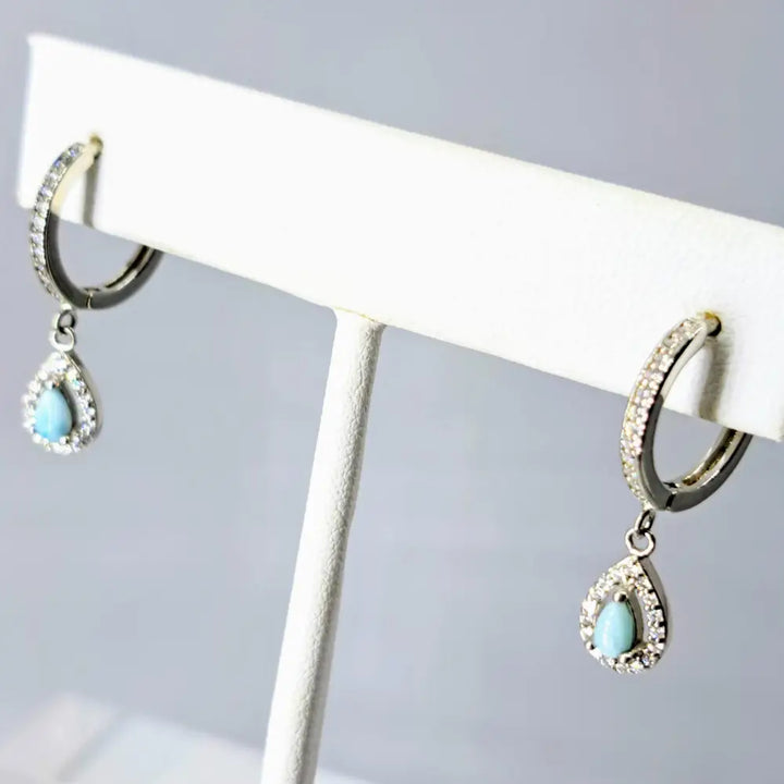 ?HUgs from Key West’ 1’’ Earrings - Larimar Zircon Anti-tarnish Sterling