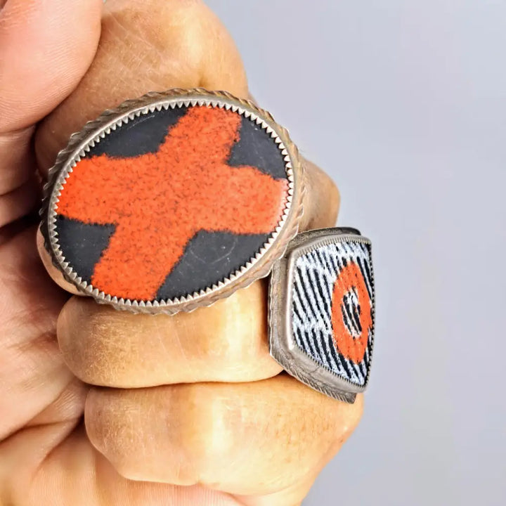 ?HUgs & Kisses + Tick-tac-toe!’ Rings - Enamel Patinaed Sterling - Ring