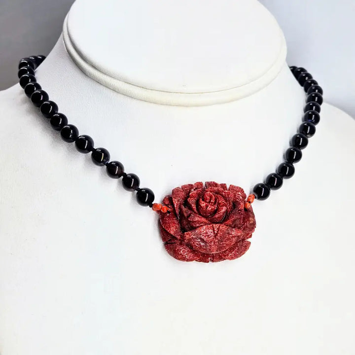 Outlet ?I can Buy Myself Flowers’ 18’’ Necklace - Onyx Ethical Coral 14k Gold or Sterling Clasps