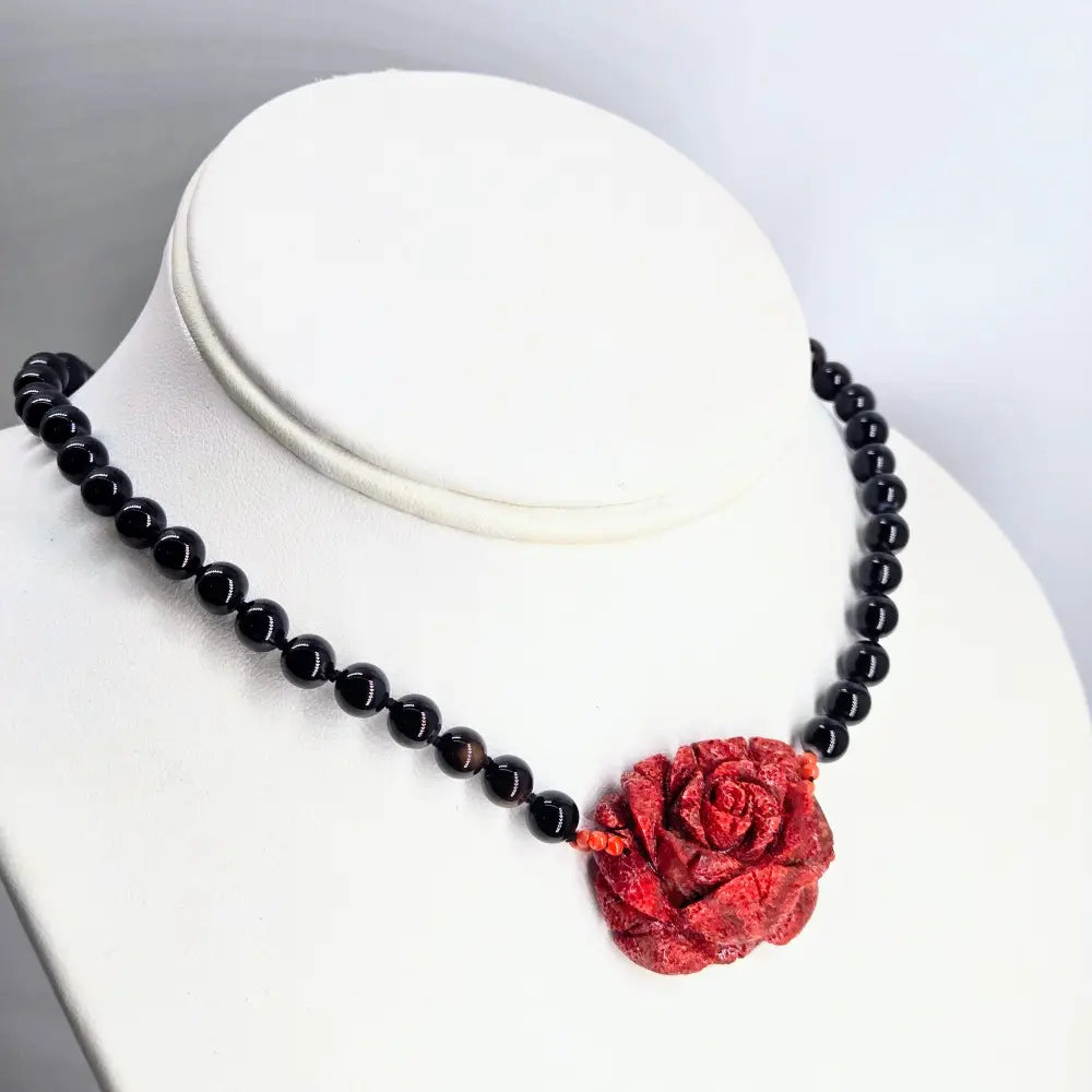Outlet ?I can Buy Myself Flowers’ 18’’ Necklace - Onyx Ethical Coral 14k Gold or Sterling Clasps