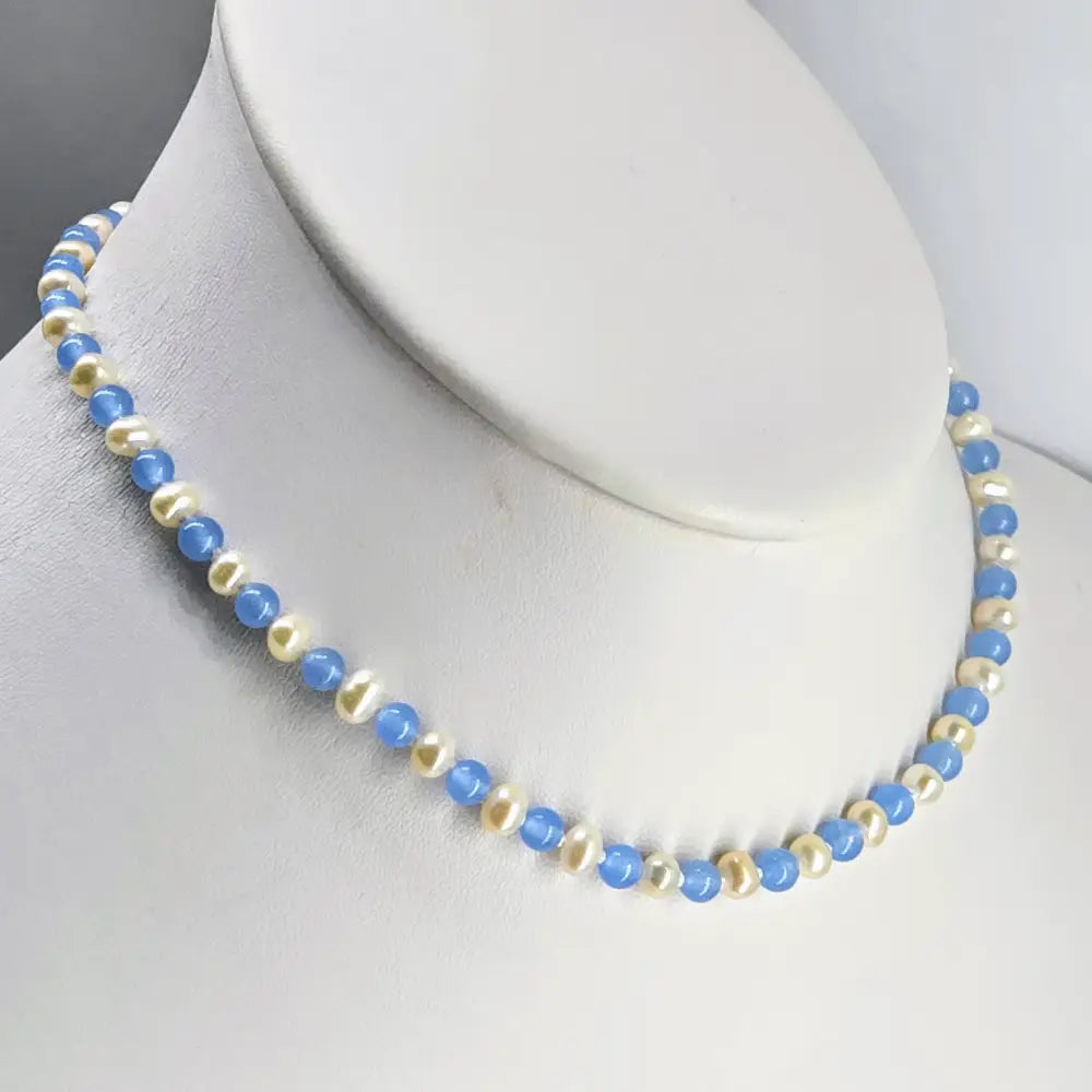?ICey Blues’ 15’’-17’’ Necklace - Pearls Chalcedony Sterling Findings