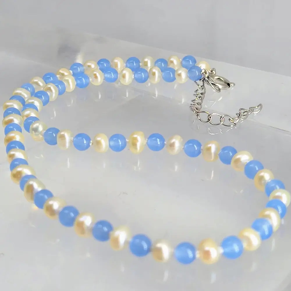 ?ICey Blues’ 15’’-17’’ Necklace - Pearls Chalcedony Sterling Findings