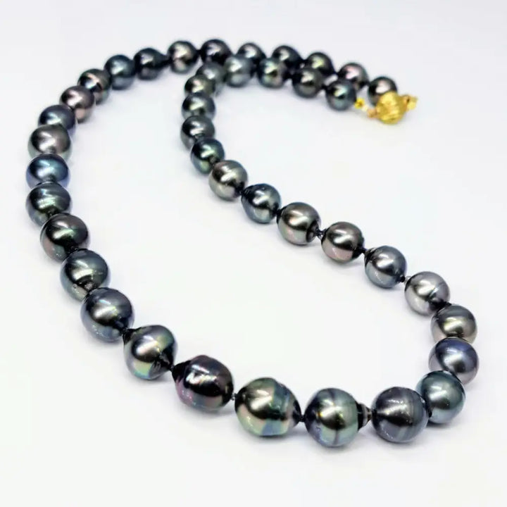 ?IF It’s not Baroque...’ 18’’ Necklace - Black Tahitian Pearls Silk 14k Gold Clasp