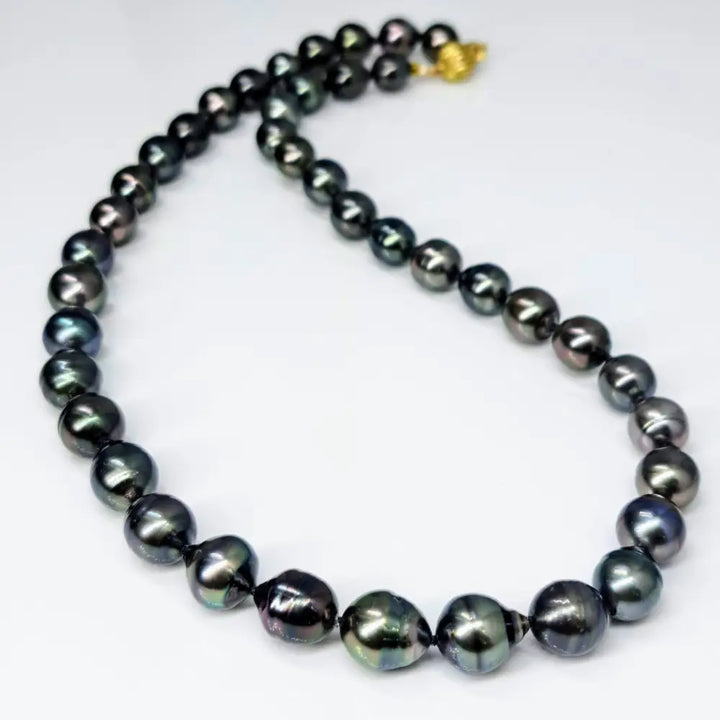 ?IF It’s not Baroque...’ 18’’ Necklace - Black Tahitian Pearls Silk 14k Gold Clasp