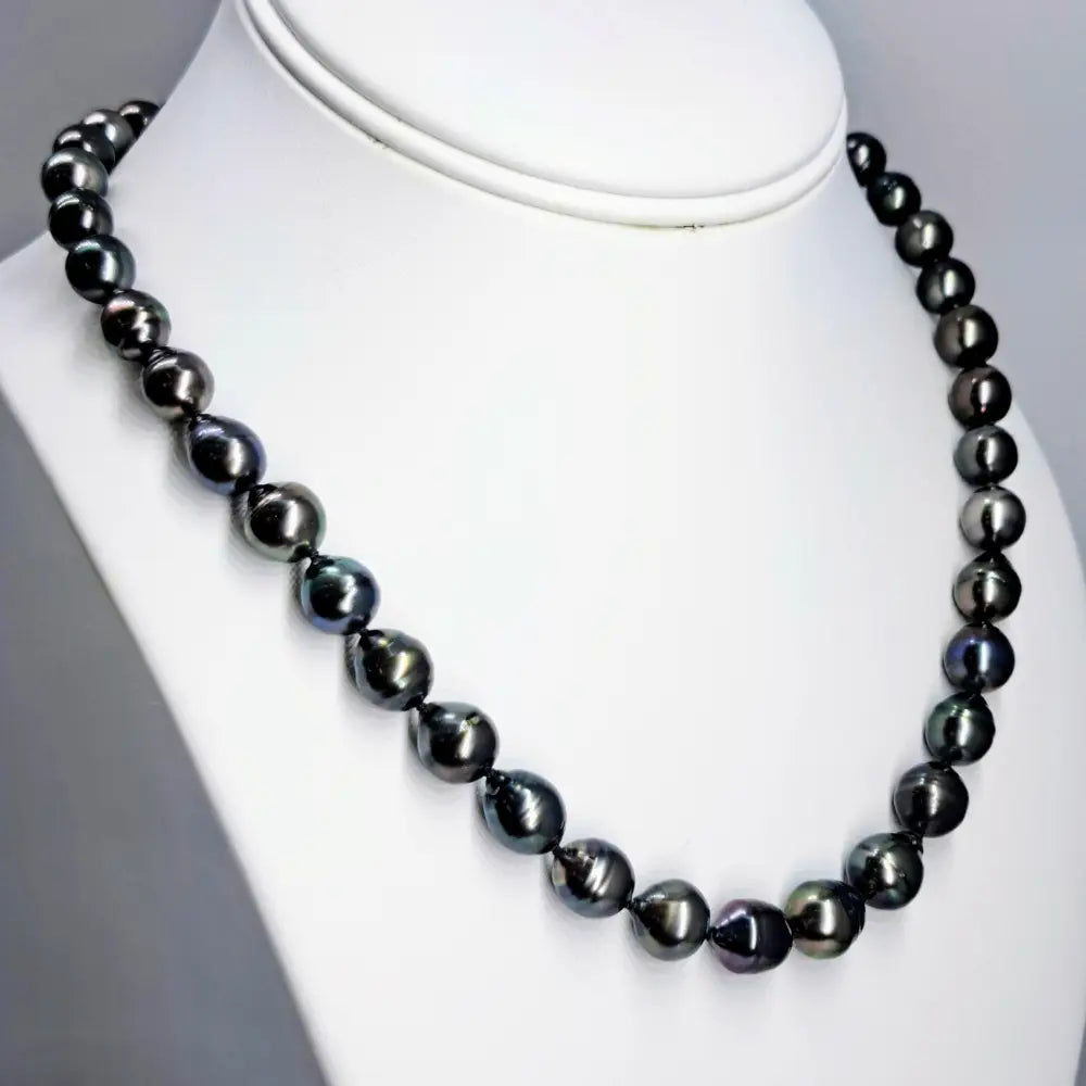 ?IF It’s not Baroque...’ 18’’ Necklace - Black Tahitian Pearls Silk 14k Gold Clasp