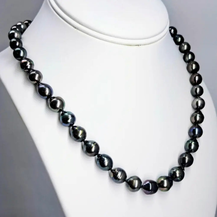 ?IF It’s not Baroque...’ 18’’ Necklace - Black Tahitian Pearls Silk 14k Gold Clasp