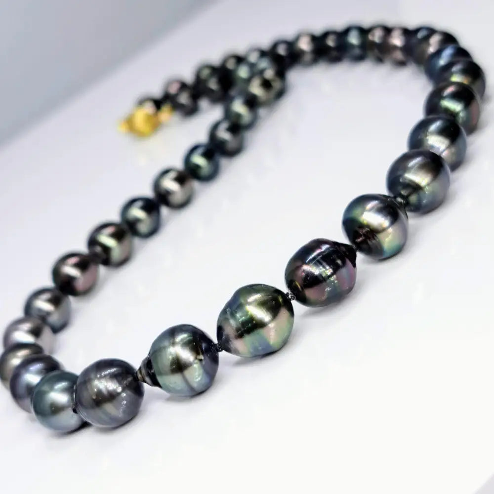 ?IF It’s not Baroque...’ 18’’ Necklace - Black Tahitian Pearls Silk 14k Gold Clasp