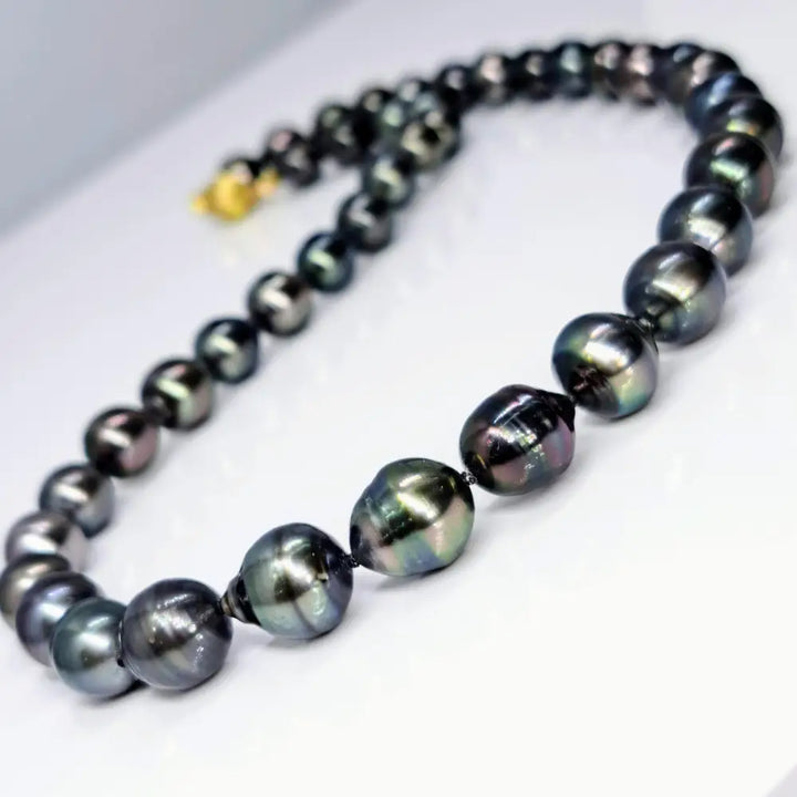 ?IF It’s not Baroque...’ 18’’ Necklace - Black Tahitian Pearls Silk 14k Gold Clasp