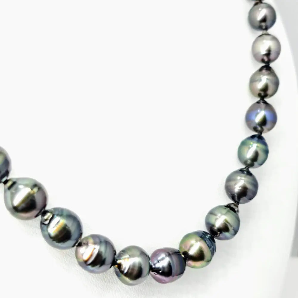 ?IF It’s not Baroque...’ 18’’ Necklace - Black Tahitian Pearls Silk 14k Gold Clasp