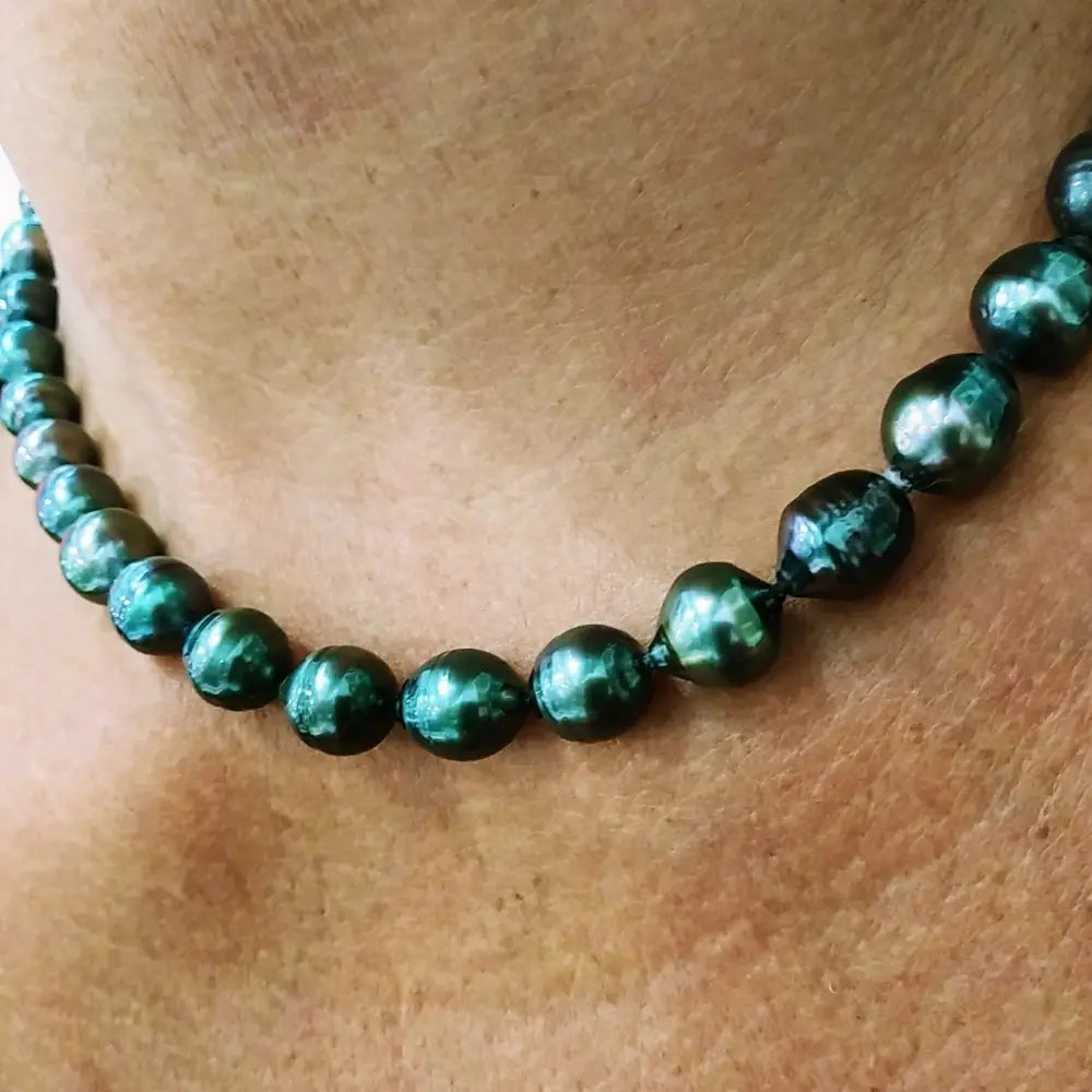 ?IF It’s not Baroque...’ 18’’ Necklace - Black Tahitian Pearls Silk 14k Gold Clasp