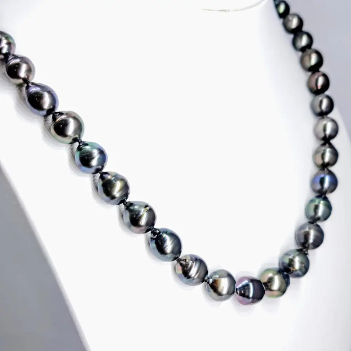 ?IF It’s not Baroque...’ 18’’ Necklace - Black Tahitian Pearls Silk 14k Gold Clasp