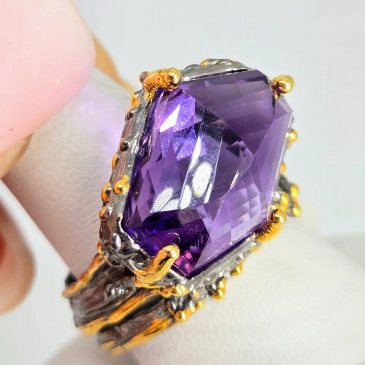 ?IMperial’ Sz 8 Ring - Amethyst 18k Gold Black Sterling