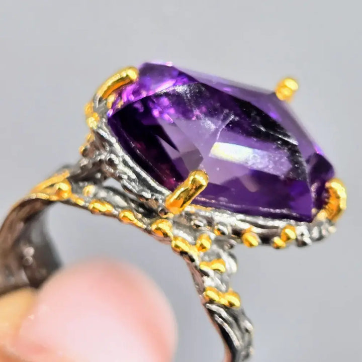 ?IMperial’ Sz 8 Ring - Amethyst 18k Gold Black Sterling