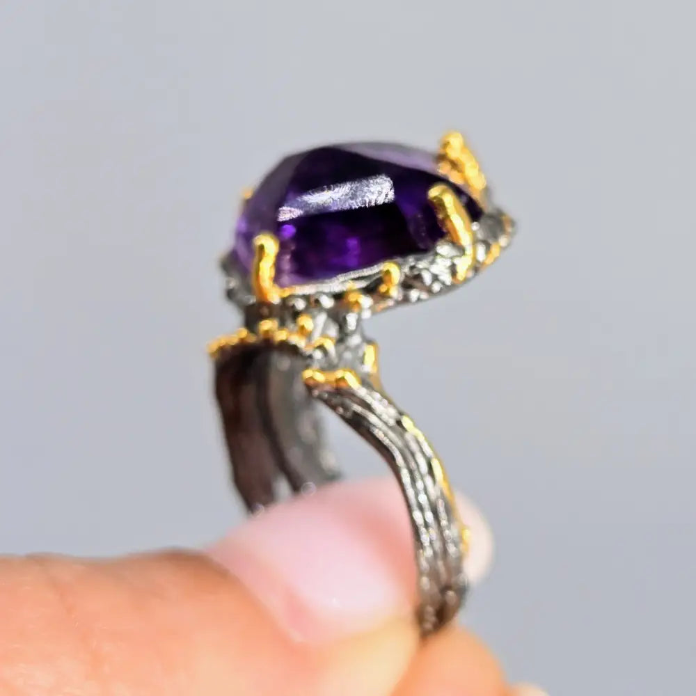 ?IMperial’ Sz 8 Ring - Amethyst 18k Gold Black Sterling