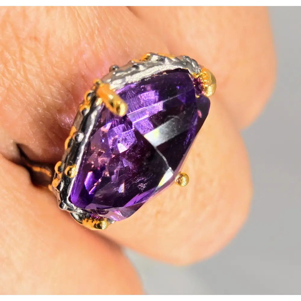 ?IMperial’ Sz 8 Ring - Amethyst 18k Gold Black Sterling