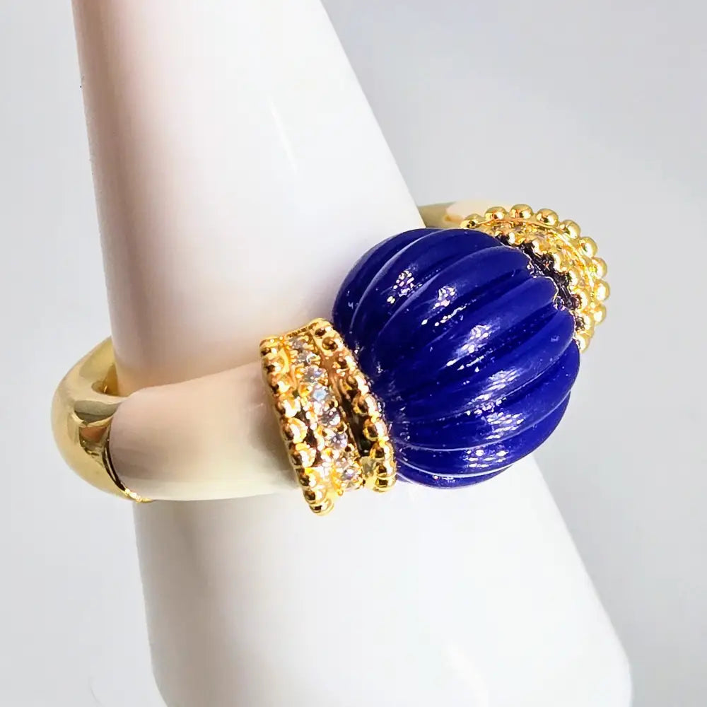 ?IN the Navy’ Sz 8 Ring Lapis Crystal Enamel 18k Jewelers Brass