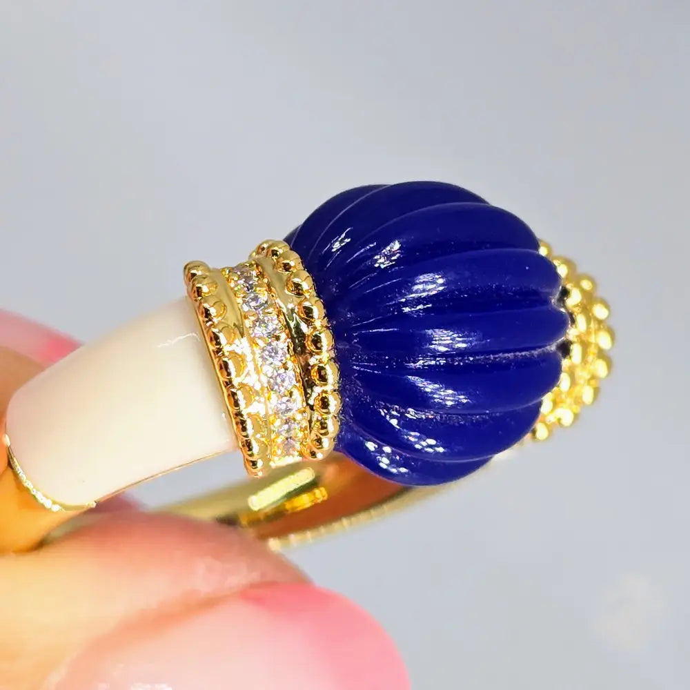 ?IN the Navy’ Sz 8 Ring Lapis Crystal Enamel 18k Jewelers Brass