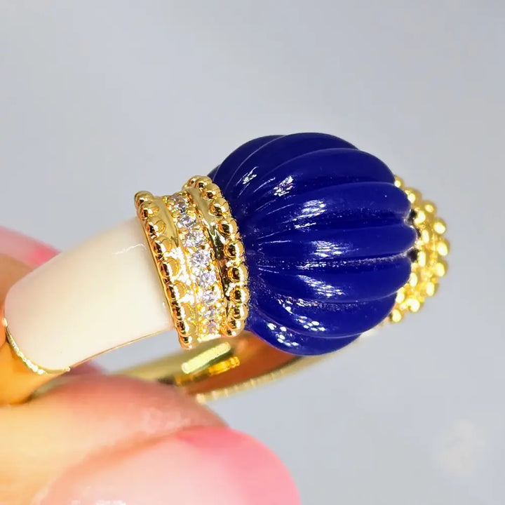 ?IN the Navy’ Sz 8 Ring Lapis Crystal Enamel 18k Jewelers Brass