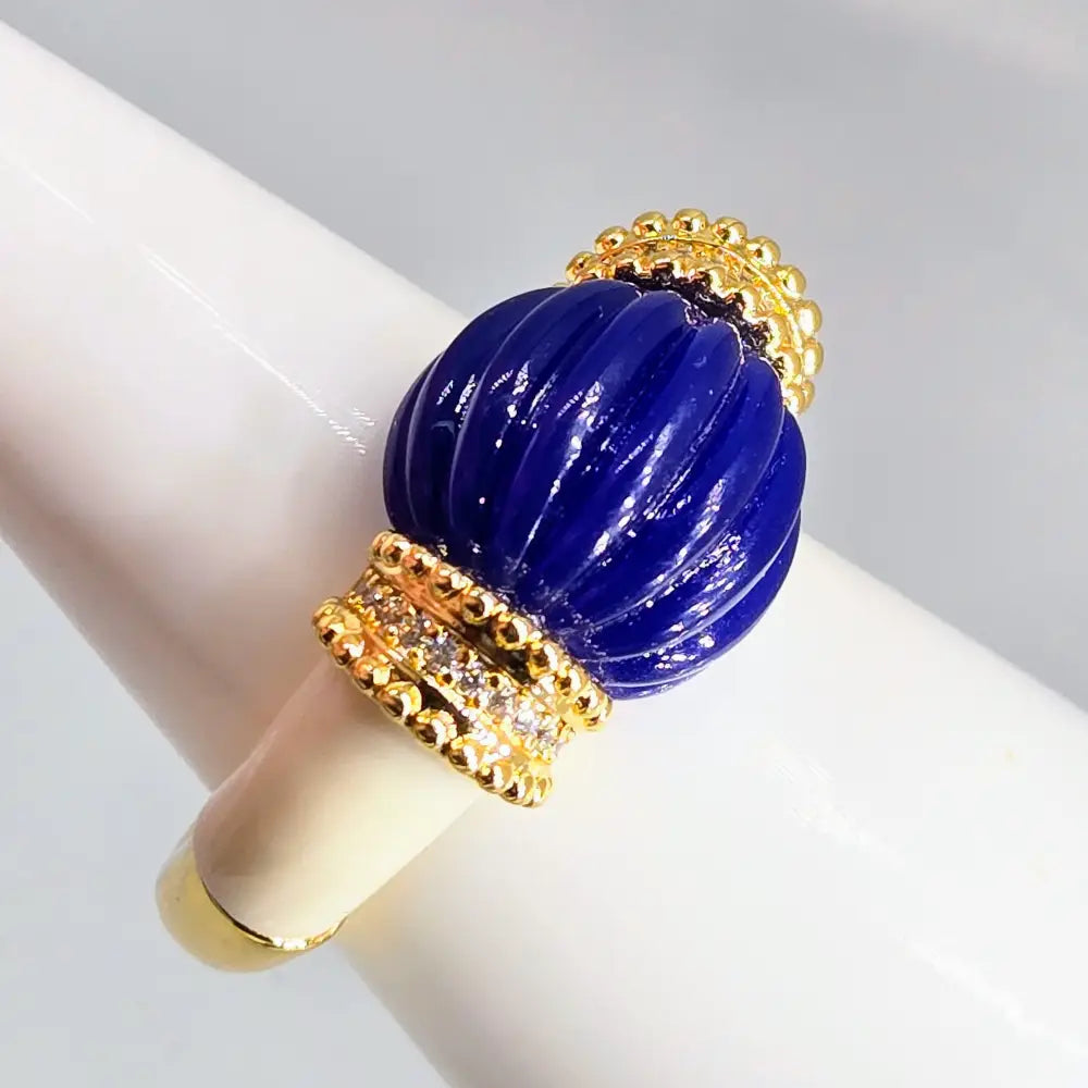 ?IN the Navy’ Sz 8 Ring Lapis Crystal Enamel 18k Jewelers Brass