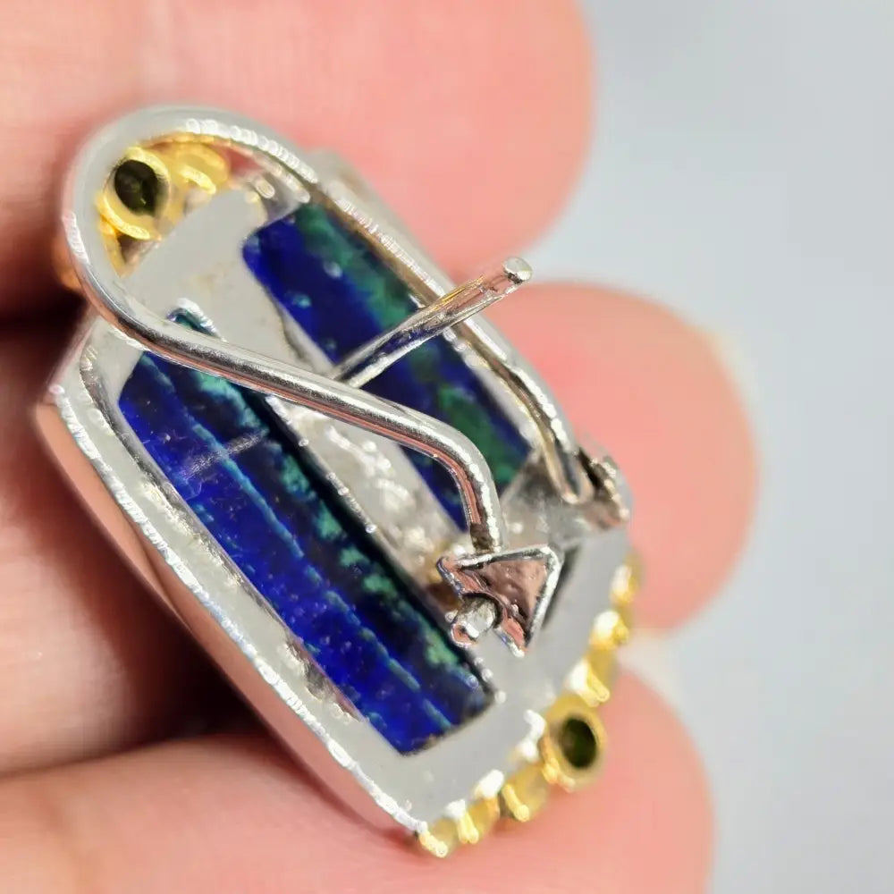 ?INdigo Dreams’ 1’’ Earrings - Azurite Malachite Chrome Diopside Sterling 18k Gold