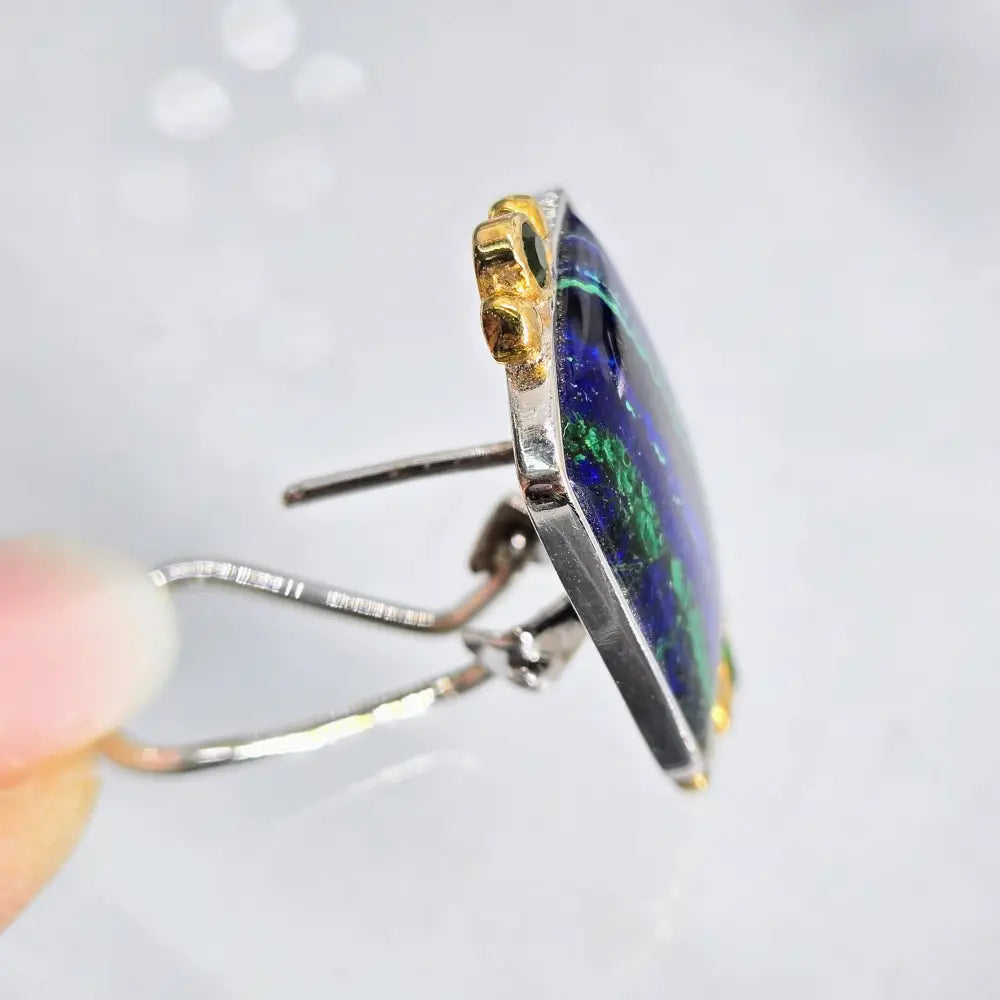 ?INdigo Dreams’ 1’’ Earrings - Azurite Malachite Chrome Diopside Sterling 18k Gold