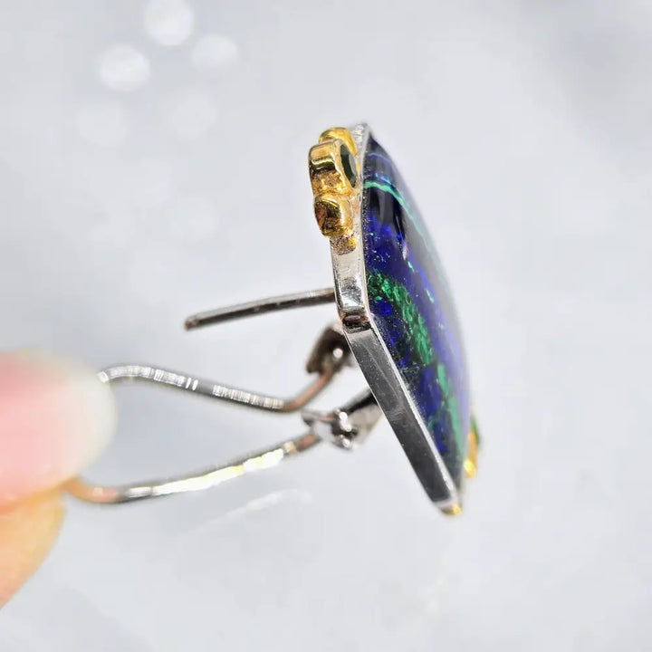 ?INdigo Dreams’ 1’’ Earrings - Azurite Malachite Chrome Diopside Sterling 18k Gold