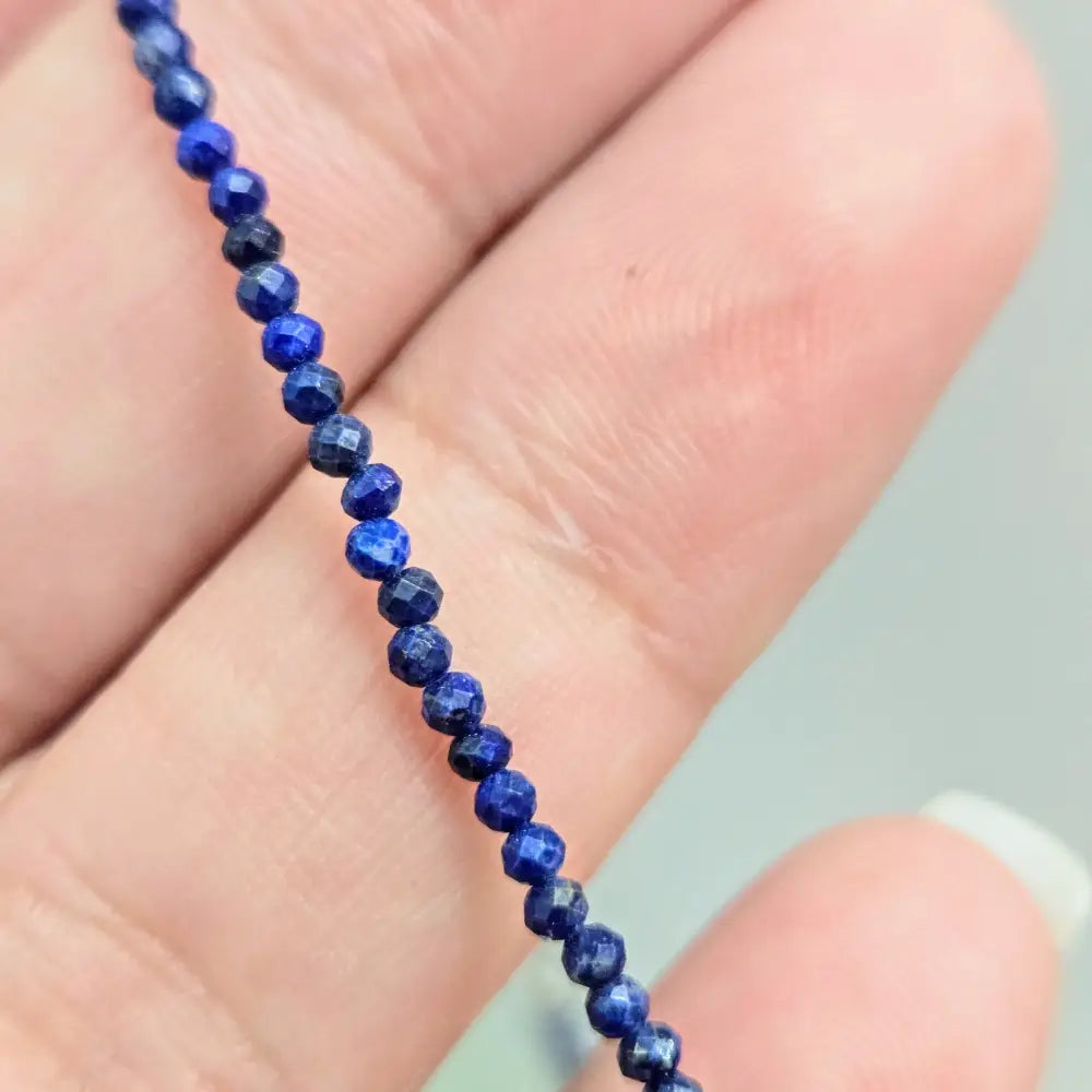 ?INdigo Gem Strand’ Necklace - Lapis Sterling - #2) 16’’ to 18’’ 2mm Indigo (darker Blue - no Visible Matrix)