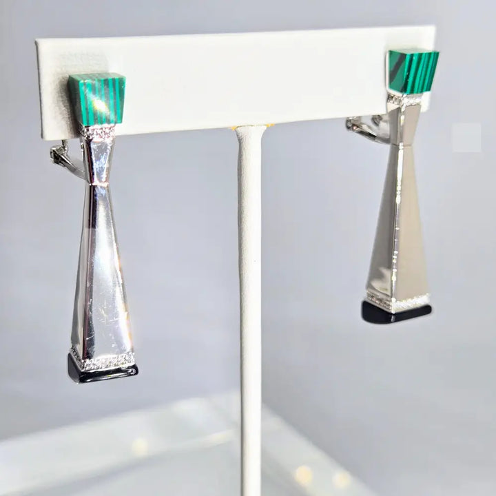 ?INdustrial Age Dames’ 2’’ Earrings - Malachite Onyx Zircon Anti-tarnish Sterling