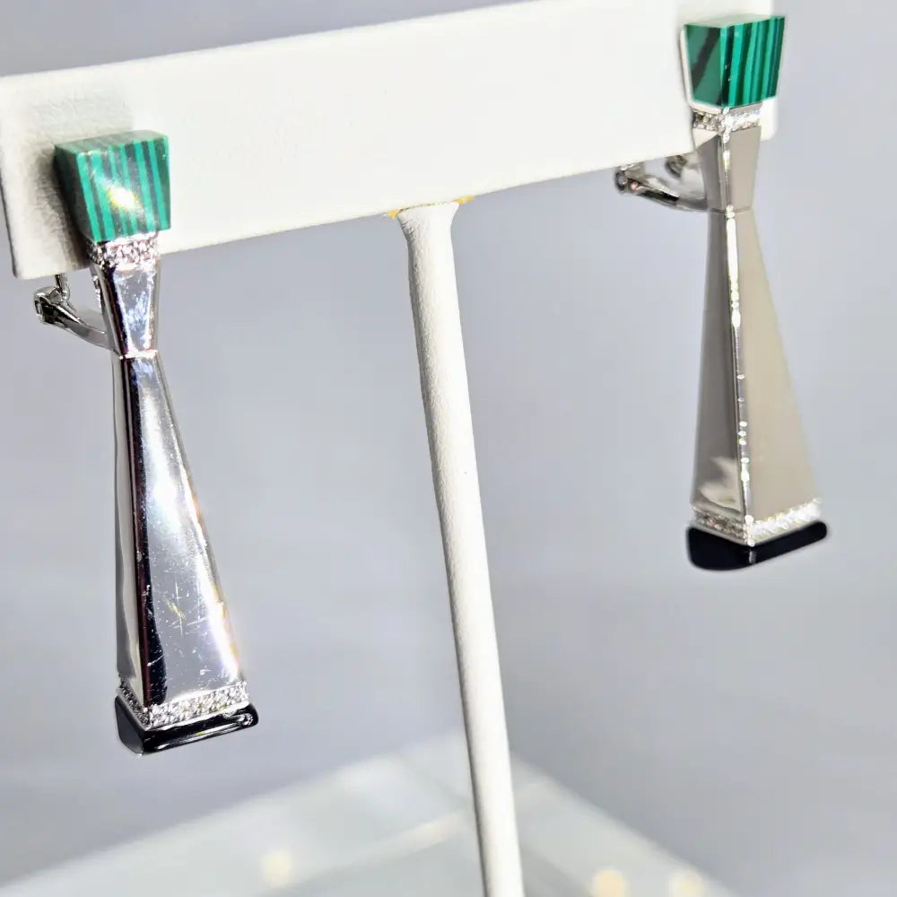 ?INdustrial Age Dames’ 2’’ Earrings - Malachite Onyx Zircon Anti-tarnish Sterling