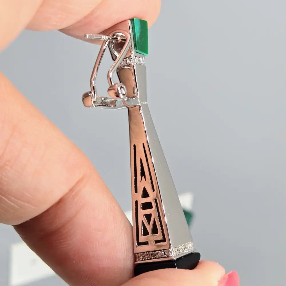 ?INdustrial Age Dames’ 2’’ Earrings - Malachite Onyx Zircon Anti-tarnish Sterling