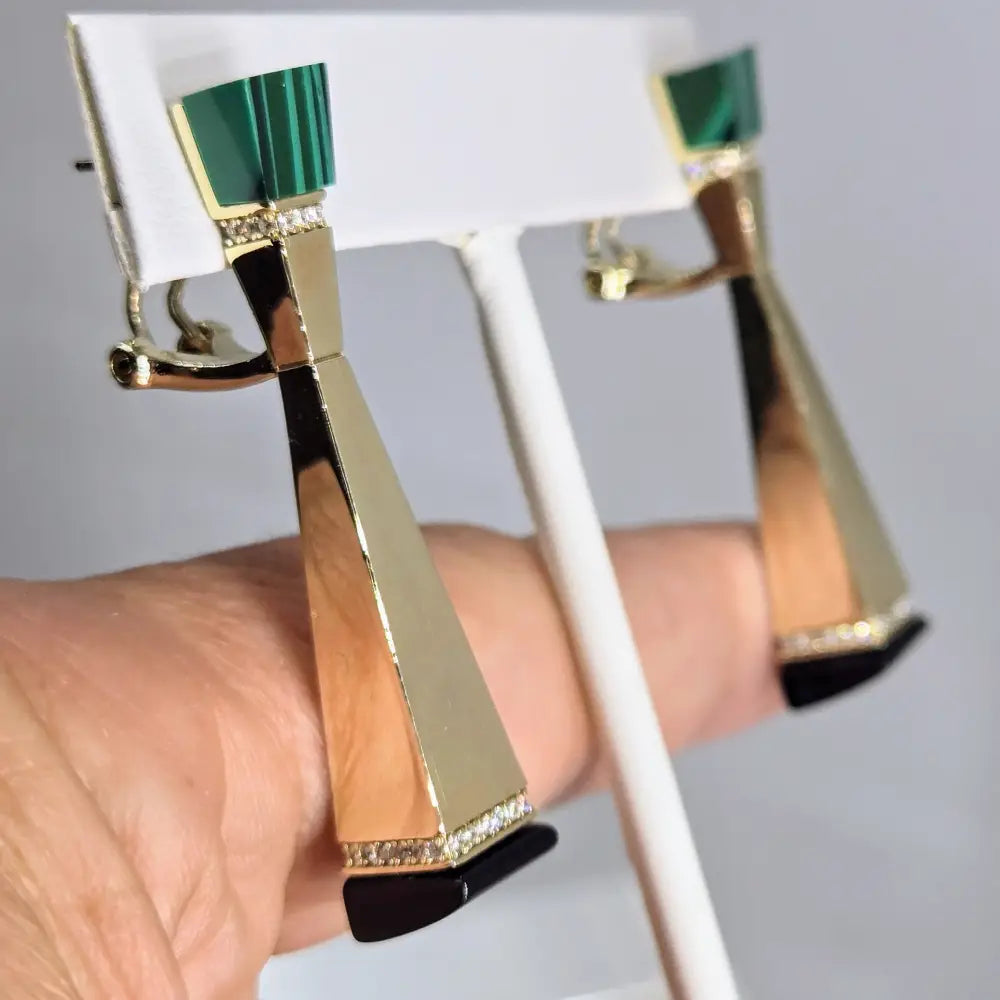Outlet ?Industrial Age Dames’ 2’’ Earrings - Malachite Onyx Zircon Gold Anti-tarnish Sterling - Key West Local Luxe