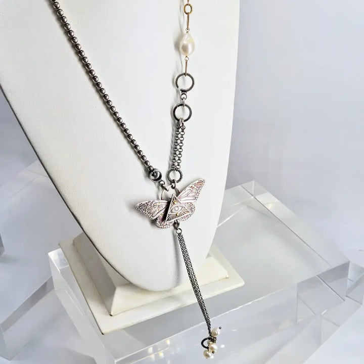 ?IRon Butterfly & Eye’ Convertible Necklace - Anti-tarnish Mixed Metals Upcycled Components