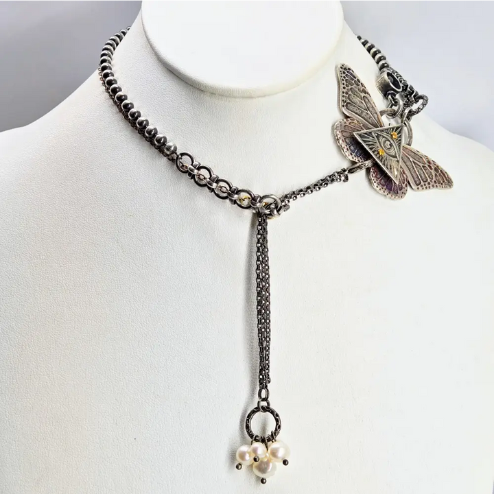 ?IRon Butterfly & Eye’ Convertible Necklace - Anti-tarnish Mixed Metals Upcycled Components