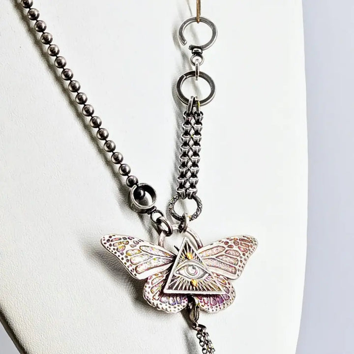 ?IRon Butterfly & Eye’ Convertible Necklace - Anti-tarnish Mixed Metals Upcycled Components