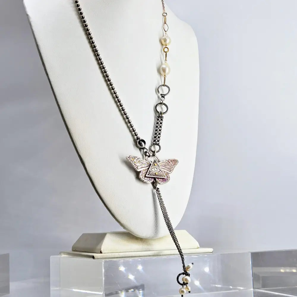 ?IRon Butterfly & Eye’ Convertible Necklace - Anti-tarnish Mixed Metals Upcycled Components