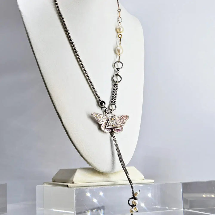 ?IRon Butterfly & Eye’ Convertible Necklace - Anti-tarnish Mixed Metals Upcycled Components
